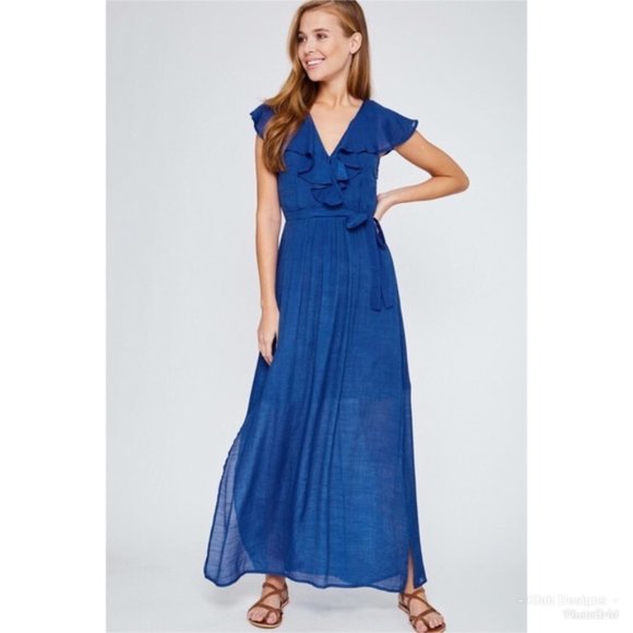 Royal Blue Ruffled Neckline Maxi Dress  NWT - Picture 5 of 5